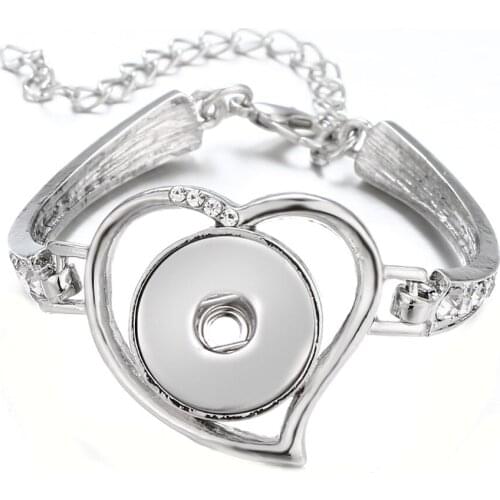 New Snap Button Bracelet Jewelry Love Heart Crystal 18mm Ginger Snap Bracelet for Men Women Adjustable Snap Bracelet