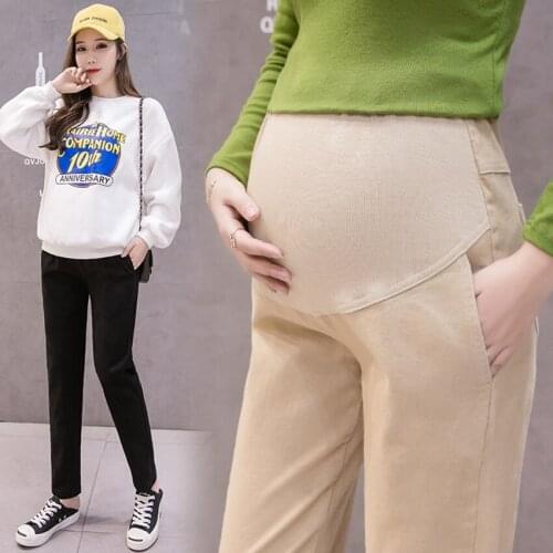 Pregnant womens casual trousers spring and autumn fashion elastic loose belly lift pants for pregnant women