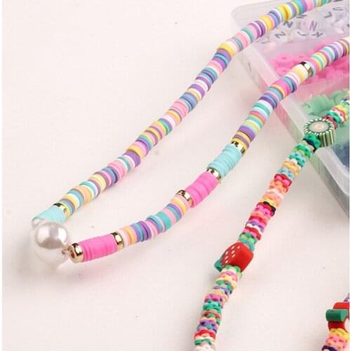 Polymer Clay Spacer Bohemian Style Beads Assortments Supplies for Bracelets Necklaces with Plastic Cord Storage Box