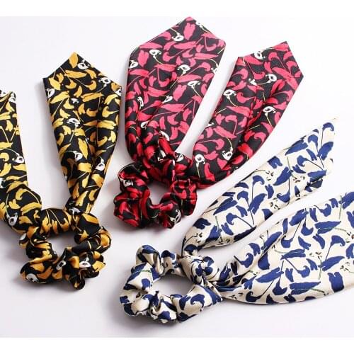 Ribbon Scrunchie Stretch Headband Bowknot Printed Scrunchies Women Elastic Hair Bands Girls Hair Ties Printed Hair Accessories