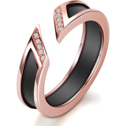 Rhinestones Lined Ceramic Male Female Fashion Simple Rose Gold Ring Adjustable Party Finger Ring Good Quality