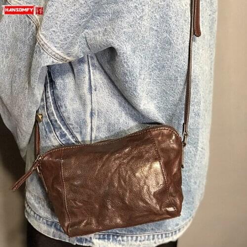 Retro Women Messenger Bag Distressed Handbags Handmade Leather Simple Shoulder Bags 2021 New Original Literary and Art Vintage