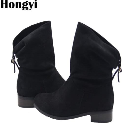 Hongyi women shoes 2018 spring autumn women boots ankle boots womens flats with Suede leather fashion boot women