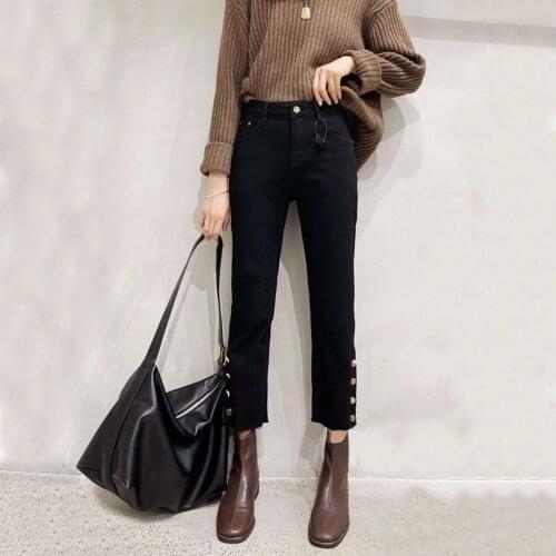 Woman Jeans Pants Black Ripped Straight Fall plus Size High Waist Pantalones Vaqueros Mujer