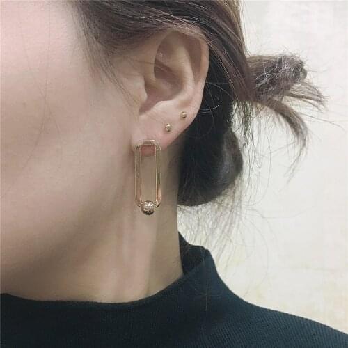 Simple Geometric Gold Color Ball Point Square Shape Stud Earrings For Women Girl Chic Modern Everyday