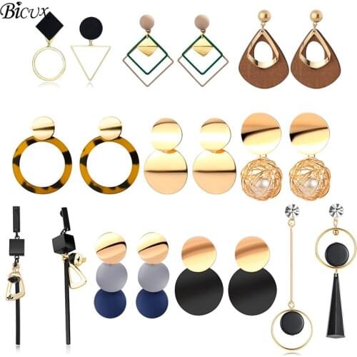 BICUX Vintage Acrylic Statement Drop Earrings for Women 2019 Fashion Jewelry Korean Metal Geometric Gold Hanging Dangle Earring