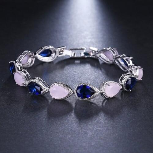 Emmaya Fashion Charm Pink and Blue Zircon Bangle Chains Crystal Bracelets For Women Female Jewelry Gift Wedding