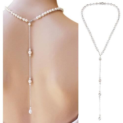 Women Backdrop Simulated Pearl Backdrop Necklaces Back Chain Jewelry For Women Party Wedding Backless Dress Accessories