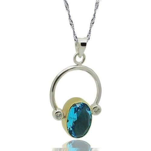 Silver Aquamarine Cubic Zirconia Women Necklace