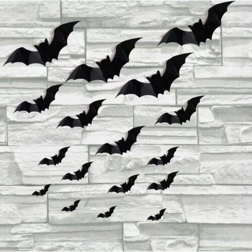 12/60Pcs Halloween Decoration 3D Black PVC Bat Halloween Party DIY Decor Wall Sticker Bar Room Halloween Party Scary Decos Props