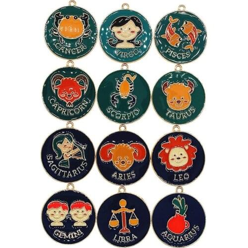 12Pcs/Set Cute Cartoon Twelve Constellation Enamels Charms Making For DIY Women Pendant Necklaces Keychains Jewelry Finding New
