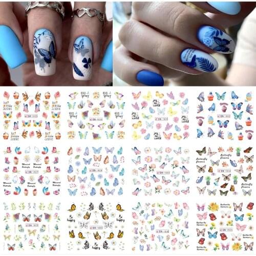 12 styles summer Elegant Butterfly Nail Art Water Transfer Decal Sticker summer ice cream Decorations Nail Tattoo Tips Beauty