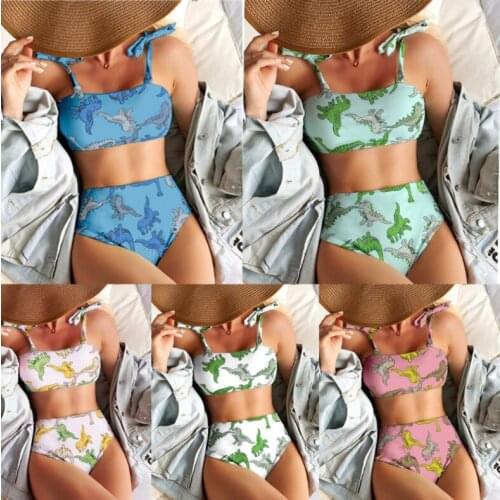 2021 New Style Sexy Dinosaur Printed Female Swimsuit High Waist Bikini Women Swimwear Two-pieces Bikini