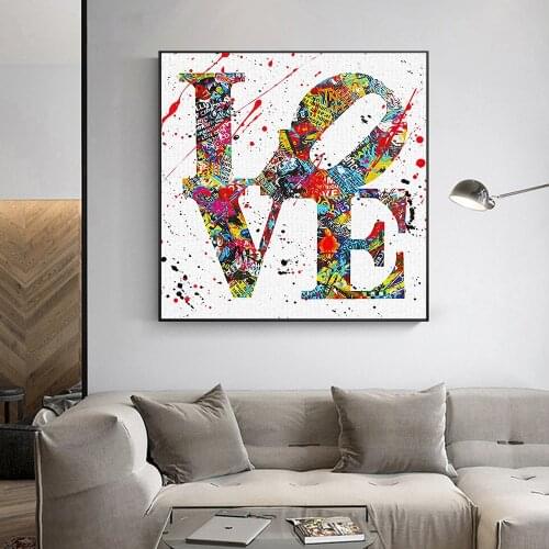 Abstract Colorful Love Word Art Oil Painting on Canvas Wall Pop Art Picture Printed And Poster For Living Room Coffee Decoration