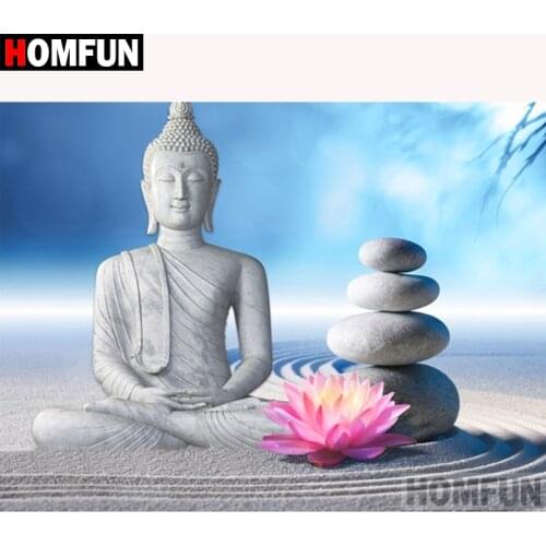 HOMFUN 5D Diamond Painting Full Drill Diamond Embroidery "Buddha lotus" Picture Of Rhinestone Handmade Home Decor A18656