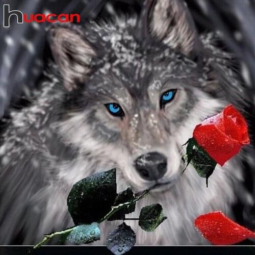 Huacan New Diamond Mosaic Cross Stitch Wolf Embroidery Set Diamond Painting Art Animals Modular Pictures Home Decoration