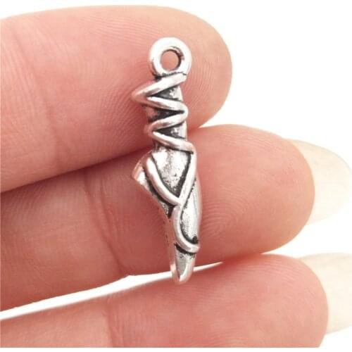 BULK 30 Zinc Alloy Ballet Ballerina Toe Shoes Charms Dancing Theme Antique Silver Plated 6*23mm 1.5g