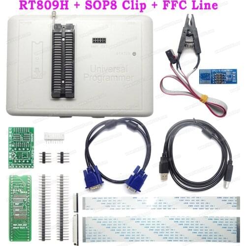 Free Shipping RT809H Universal Programmer EMMC-Nand FLASH Extremely Fast USB Programmer + SOP8 Clip + FFC Line