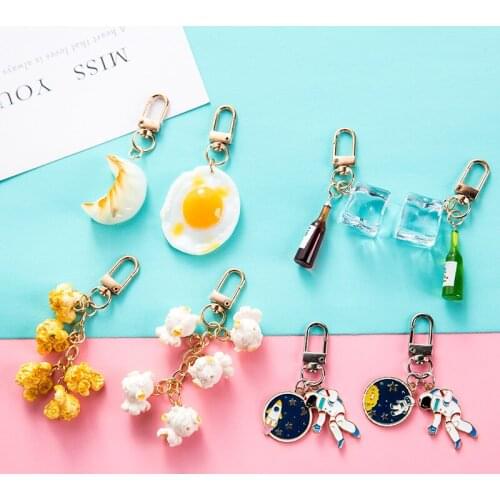 New Lovely Popcorn Keychain Keyring For Women Girl Jewelry Simulated Food Cute Car Key Holder Keyring Charm Couple Gift