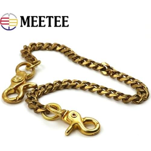 2pcs Solid Brass Wallet Chain Key Chain 35cm Male Waist Hanging Key Ring Restoring Ancient Brass Ring Chain Pants Chain BD021