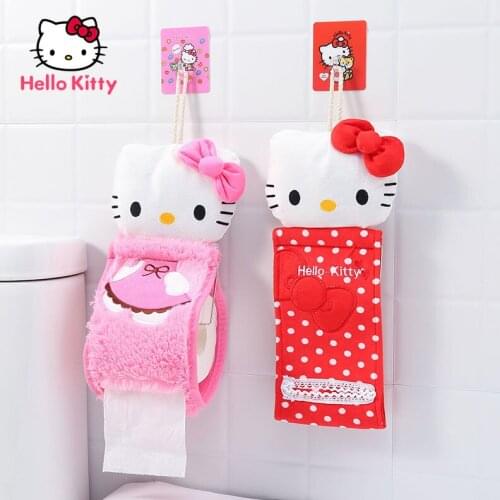 Hello Kitty Toilet Paper Towel Holder Cute Cartoon Creative Paper Roll Holder Punch-free Hanging Paper Roll Protection Tube