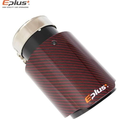 EPLUS Car Red Gloss Carbon Fiber Mufflers Tip Exhaust System Pipe Muffler Nozzle Stainless Decoration Universal Straight Black
