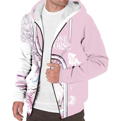 Love Horse 3D printed Fleece zipper Hoodies Men Women Winter Warm double plus velvet jacket cosplay costumes Casual Coat 02