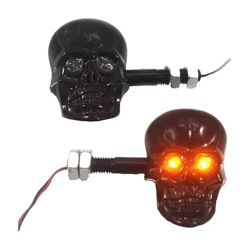 LED Motorcycle Lamp Motorcycle Skull Front Head Light Motorcycle Universal Skull Head LED Turn Signal Turning Light 6.2*4.2cm