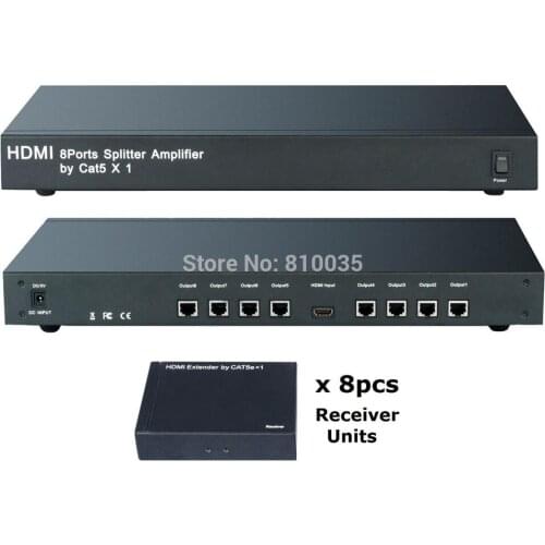 HDMI splitter 1X8 by cat5e HDMi 1X8 splitter extender over cat5e/6 up to 50M with 8 HDMI receivers