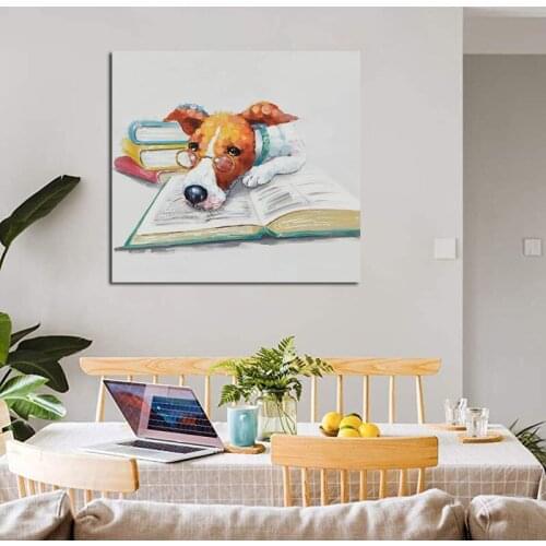 Large Size 100%Handmade Canvas Art Oil Painting Cute Dog Modern Wall Pictures For Living Room Decoration Home Decor Art