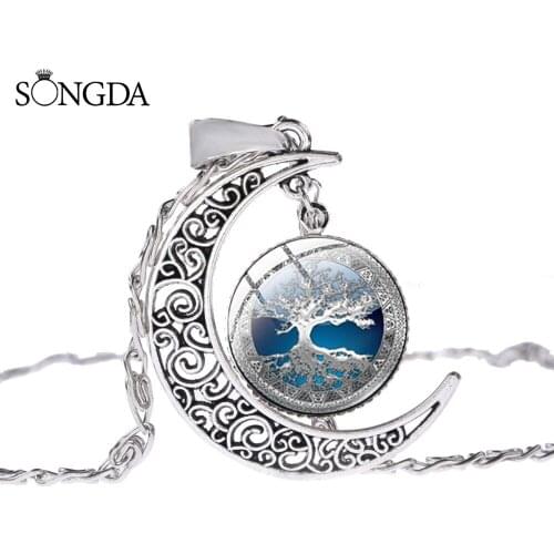 Classic Tree of Life Moon Necklace Art Photo Glass Cabochon Pendant Necklace For Yoga Lovers Jewelry Gift Accessories Collection