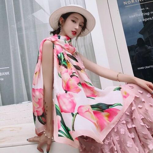 KOI LEAPING new fashion flower pattern scarves female outside holiday silk scarf beach towel Sunscreen long scarf gift