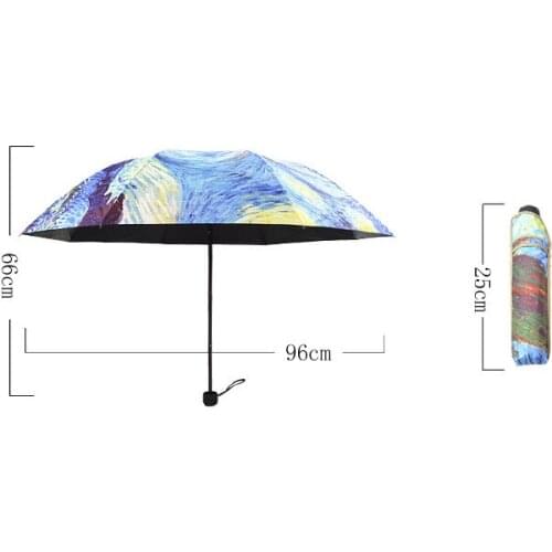 Creative Oil Painting Umbrella 3 Folding Van Gogh Painting Rain Umbrella Luxury Fancy Brand Fashion Parapluie Reine Des Neiges