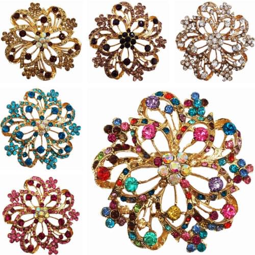 Fashion Women Crystal Brooch Pins Flower Brooches Rhinestone Wedding Party Jewelry Gifts BA063