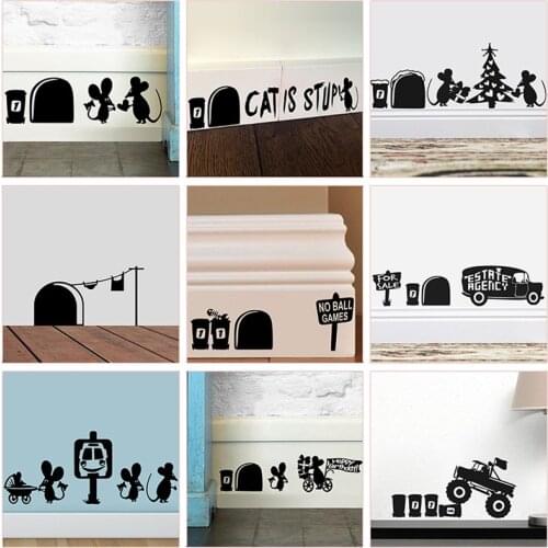 Cartoon Mouse Hole Wall Stickers Home Decor Living Room Bedroom Vinyl Wall Decals Diy Rat Animal Mural Art