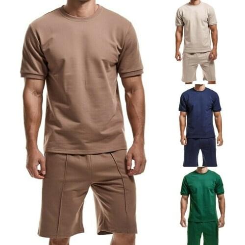 Men Casual Set Fashion 2 PCS Sweat Suit Summer Sportsuit Striped Male Sportswear Tracksuit Short Sleeve T-shirt Shorts Sets