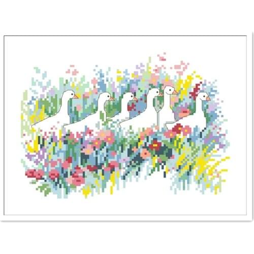 Summer gardens cross stitch kit animal geese 18ct 14ct 11ct white fabric cotton thread embroidery DIY handmade needlework