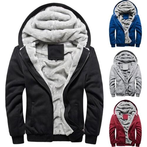 2020 New Sports Plus Velvet Padded Mens Jacket Casual Solid Color Tops Mens Warm Coat For Men Autumn Winter Male Clothes