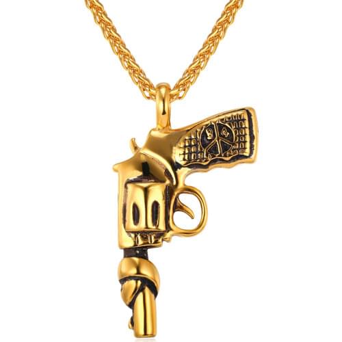 Collare Gun Sport Pendant Stainless Steel Gold Color Weapon Accessories Wholesale Hippie Gun Jewelry Punk Rock Necklace P929