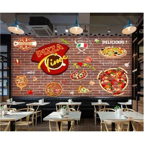 Custom mural photo wallpaper 3d Retro pizza western restaurant brick wall graffiti tooling decor Wallpapers for walls in rolls
