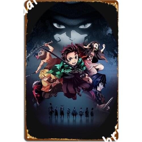 Kimetsu No Yaiba Demon Slayer Poster Metal Plaque Customize Cinema Living Room Party Wall Decor Tin Sign Posters