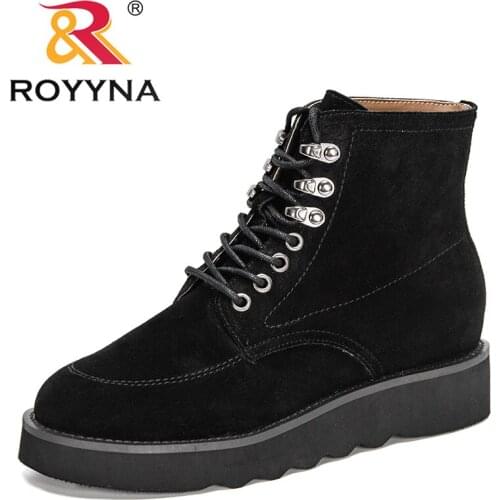 ROYYNA 2021 New Designers Popular High Top Winter Shoes Ladies Flock British Style Retro Ankle Boots Women Flat Thick Footwear