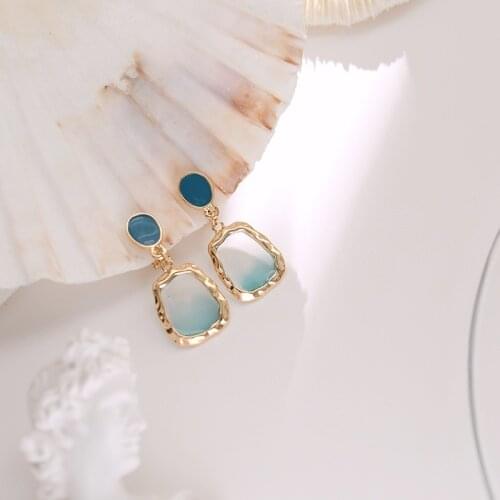 Spring Summer New Fund Blue Ear Stud Geometry Contracted Temperament Fairy Is Small Pure And Fresh Girl Fashion Tide Earring