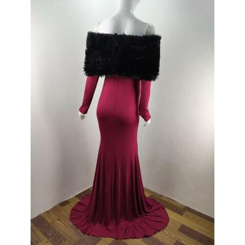 Off Shoulder Faux Fur Shawl Maternity Dresses For Photo Shoot Maternity Props Pregnancy Dresses Photography For Pregnant Women
