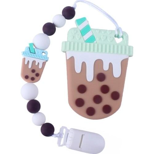 Silicone Beads DIY Teething Baby Teether Chain Milk Tea Cute Oral Care Bite Chew Newborn Safe Food Grade Crafts Pendant Necklace