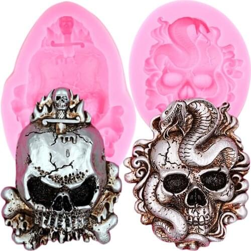 Halloween Skull Silicone Molds 3D Snake Cross Fondant Chocolate Mould Cake Decorating Tools Polymer Clay Candy Moulds
