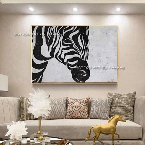Modern abstract 100% Handmade Oil painting Cute black and white zebra Animal Handmade For Living Room Wall Decor Oil Painting