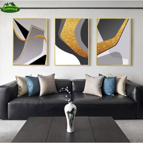 Modern Grey and Gold Geometry Picture Canvas Paintings Wall Art Picture For Living Room Home Decor Modern Posters and Prints