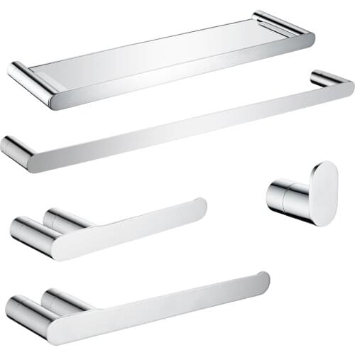 Modern Bathroom Accessories Chrome Finish Toilet Paper Rack Towel Bar Shelf Glass Holder Wall Mount Hook Bathroom Hardware Set
