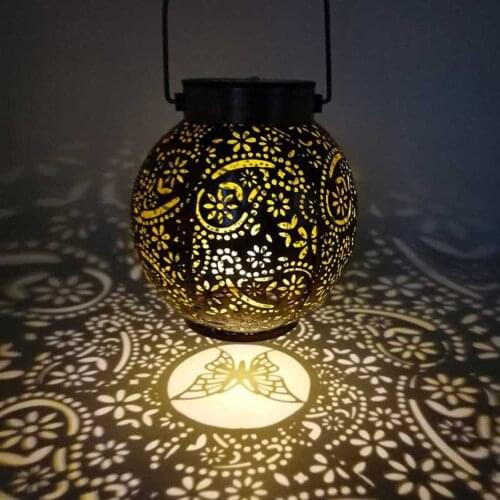 LED Solar Lantern Projector Lights Waterproof Outdoor Landscape Hanging Hollowed Lantern Solar Lamps for Yard Garden Decoration